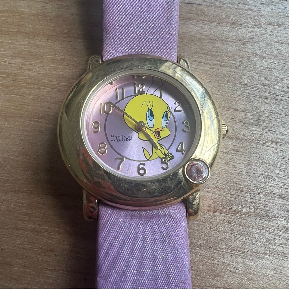 Vintage Armitron ladies pink looney tunes tweety bird watch NEW BATTERY